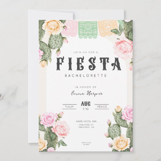 Invitation Itinéraire du week-end Fiesta Bachelore (Devant)