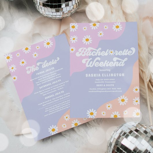 Invitation Itinéraire du week-end les années 70 bachelorette