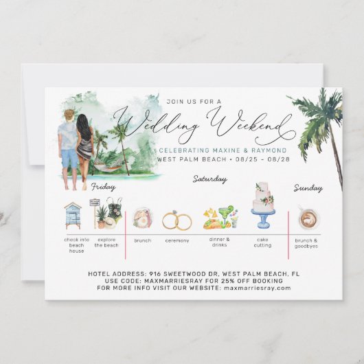 Invitation Itinéraire du week-end mariage | Plage tropicale (Devant)