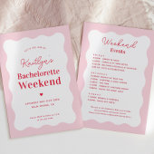 Invitation Itinéraire du week-end rose et rouge Wavy