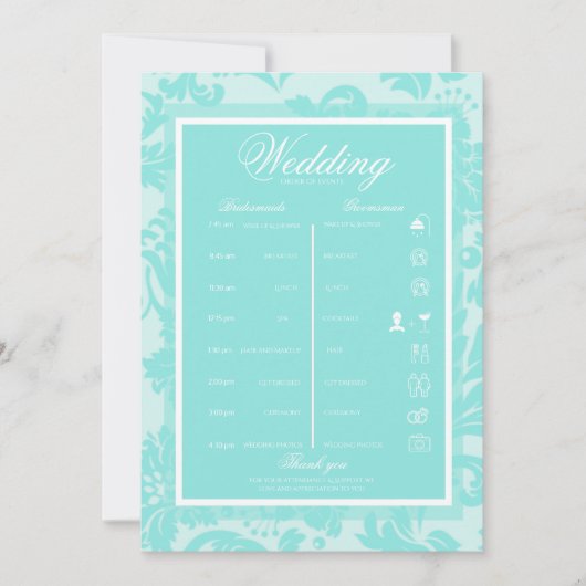 Invitation Itinéraire en damassé sarcelle (Devant)