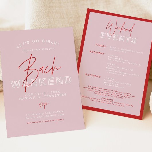 Invitation Itinéraire HENLEY Modern Rose & Red Bachelorette