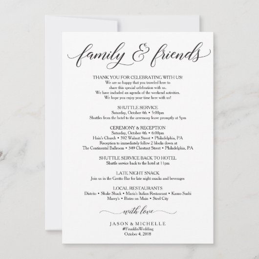 Invitation Itinéraire Mariage classique - Famille d'accueil M (Devant)