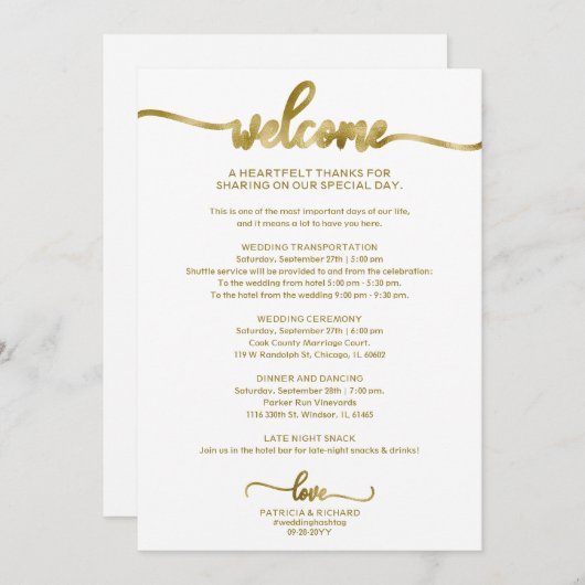 Invitation Itinéraire Mariage de calligraphie chic (Devant / Derrière)