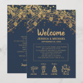 Invitation Itinéraire Mariage de la chaîne d'or bleu marine (Devant / Derrière)