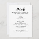 Invitation Itinéraire Minimaliste Bachelorette (Dos)