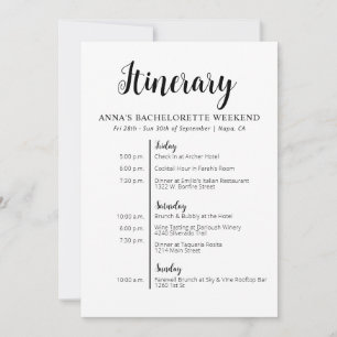 Invitation Itinéraire Minimaliste Bachelorette
