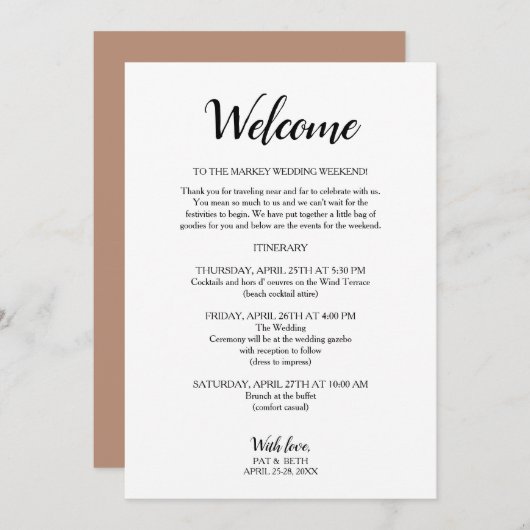 Invitation itinérante Mauve Mariage moderne Week-e (Devant / Derrière)