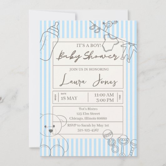 Invitation I'ts a Boy Baby Shower French theme (Devant)