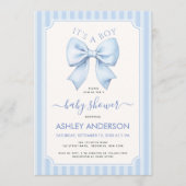 Invitation It's a Boy Blue Bow and Stripes Baby Shower (Devant)