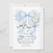 Invitation It's a Boy Blue Bow Floral Baby Shower (Devant)