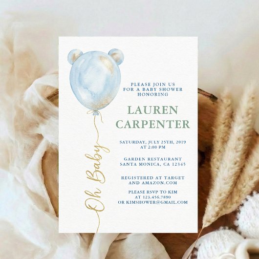 Invitation Its a Boy Celebration Navy Blue Balloon Baby Showe