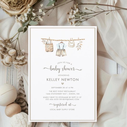 Invitation Its a Boy Clothes Minimalist Boho Baby Shower 