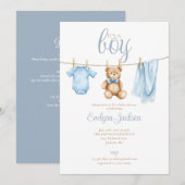 Invitation Its A Boy Clothesline Baby Shower All In One (Devant / Derrière)