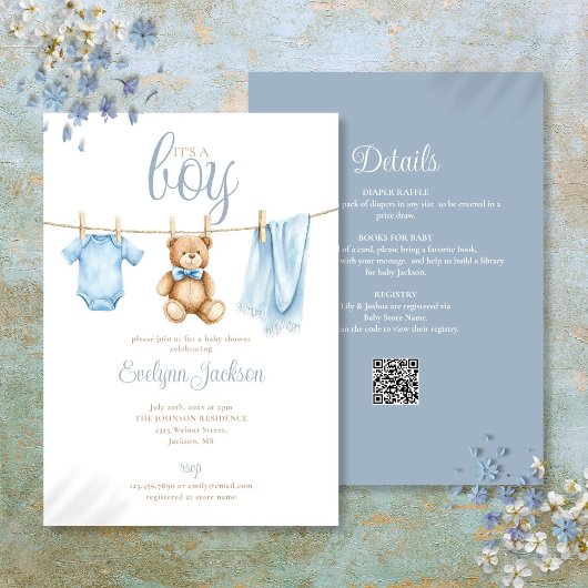 Invitation Its A Boy Clothesline Baby Shower All In One