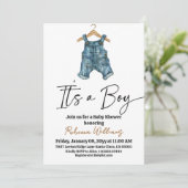 Invitation It's a Boy Denim Clothes Blue Jean Baby Shower (Debout devant)