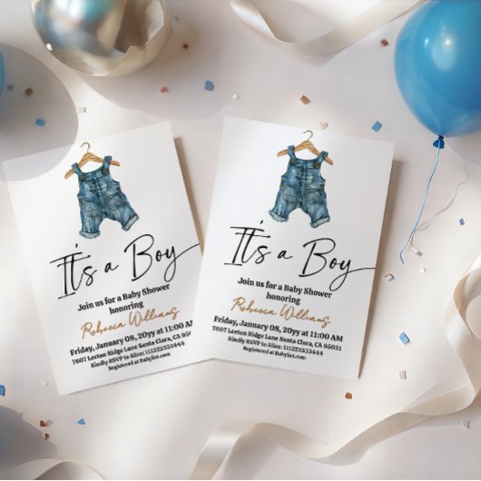 Invitation It's a Boy Denim Clothes Blue Jean Baby Shower