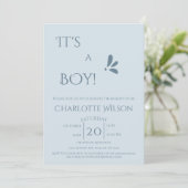 Invitation It's A Boy! Minimalism Pastel Blue Baby Shower (Debout devant)