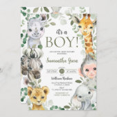 Invitation It's a Boy Safari Baby Shower (Devant / Derrière)
