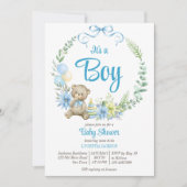 Invitation It's a boy teddy bear floral arch baby shower (Devant)