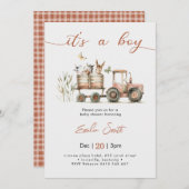 Invitation  It's a Boy Tractor Baby Shower (Devant / Derrière)