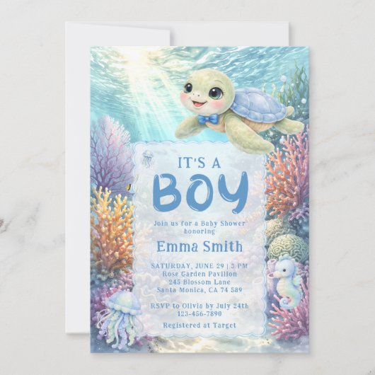 Invitation It's a Boy Under the Sea Turtle Boy Baby Shower (Devant)