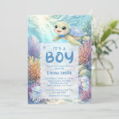Invitation It's a Boy Under the Sea Turtle Boy Baby Shower (Debout devant)