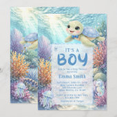 Invitation It's a Boy Under the Sea Turtle Boy Baby Shower (Devant / Derrière)
