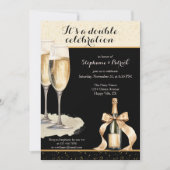 Invitation It's a Double Celebration Black Champagne Birthday (Devant)
