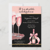 Invitation It's a Double Celebration Black Champagne Birthday (Devant)