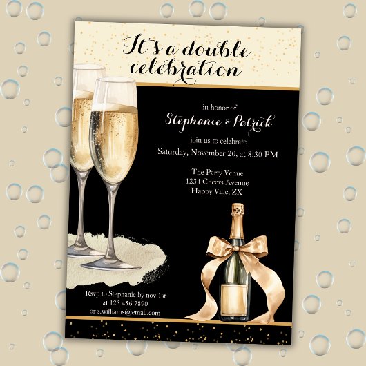 Invitation It's a Double Celebration Black Champagne Birthday