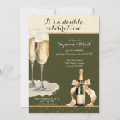 Invitation It's a Double Celebration Green Champagne Birthday (Devant)