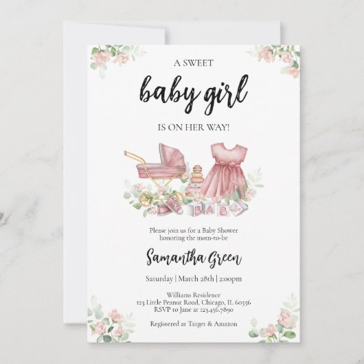 Invitation It's a Girl Baby Clothes Baby Shower (Devant)