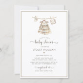 Invitation Its a Girl Clothes Minimalist Boho Baby Shower (Devant)