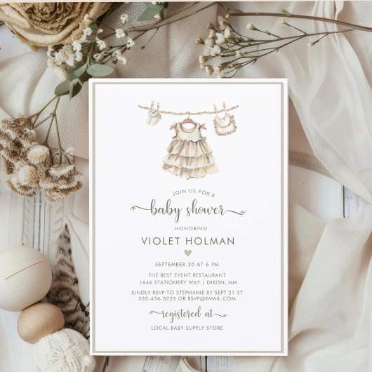 Invitation Its a Girl Clothes Minimalist Boho Baby Shower