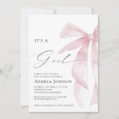 Invitation It's a Girl | Elegant Classy Pink Bow Baby Shower (Devant)