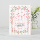 Invitation Its A Girl Pink Bow Floral Roses Baby Shower (Debout devant)