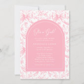 Invitation It's a Girl Pink Bow Toile Modern Baby Shower  (Devant)