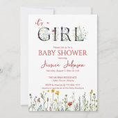 Invitation It's a Girl with Spring Flowers Baby Shower (Devant)