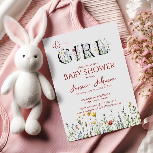 Invitation It's a Girl with Spring Flowers Baby Shower