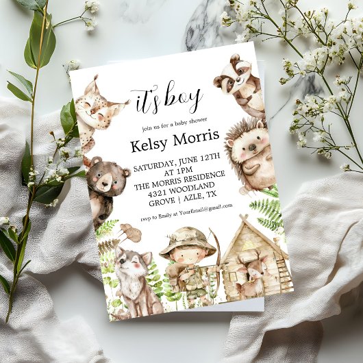 Invitation its boy Rustic Woodland Baby Shower Invite