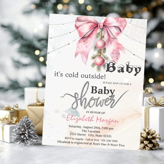 Invitation It's Cold Outside Bow Balls Lights Baby Shower