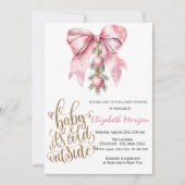 Invitation It's Cold Pink Bow Christmas Balls Baby Shower   (Devant)