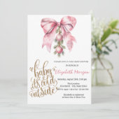 Invitation It's Cold Pink Bow Christmas Balls Baby Shower   (Debout devant)