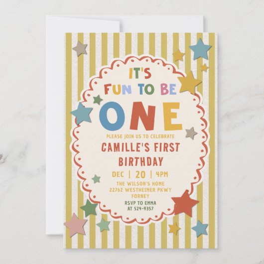 Invitation It's Fun to Be One Colorful 1st Birthday (Devant)