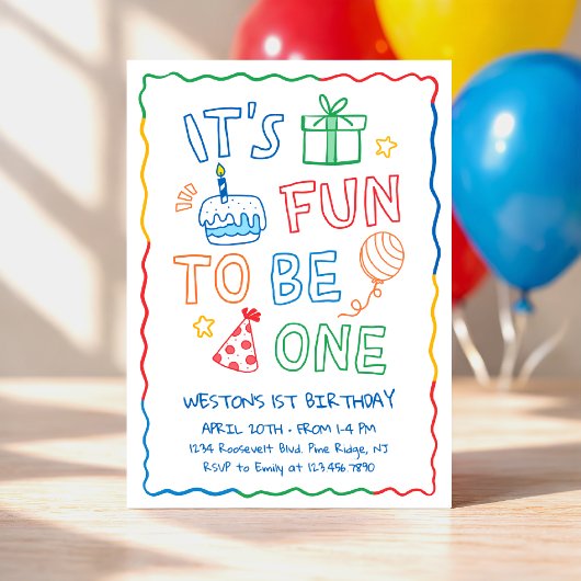 Invitation It's Fun to Be One Colorful 1st Birthday