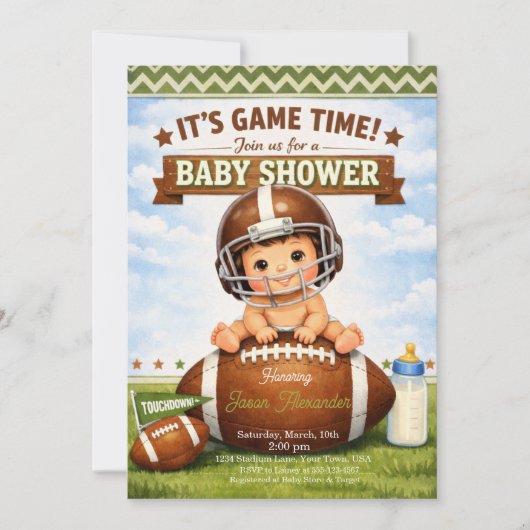 Invitation Its Game Time Baby Boy Shower (Devant)