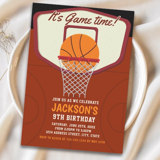 Invitation It's Game time! Basketball theme Birthday Kids
