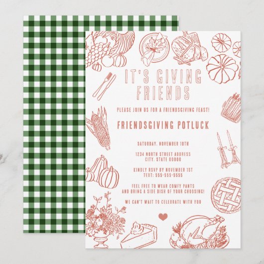 Invitation It's Giving Friends Casual Friendsgiving Potluck (Devant / Derrière)