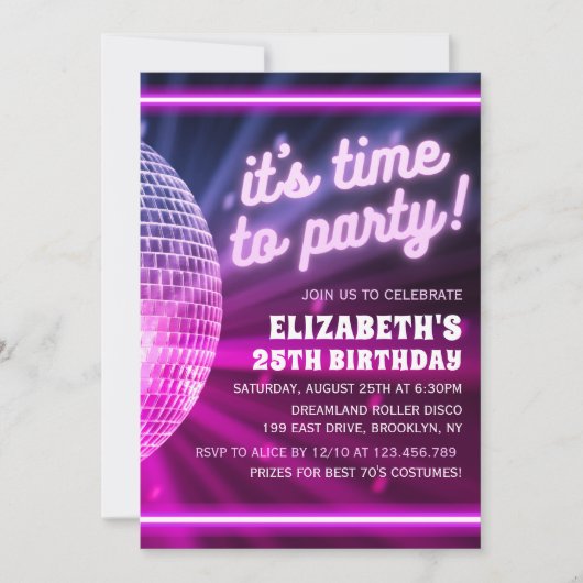 Invitation It's time to Party | Disco Birthday Theme (Devant)